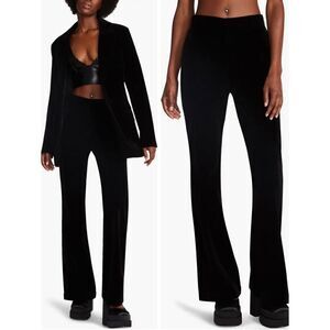 Steve Madden High Rise Skinny Flare Harlow Velour Black Pants XS NWT